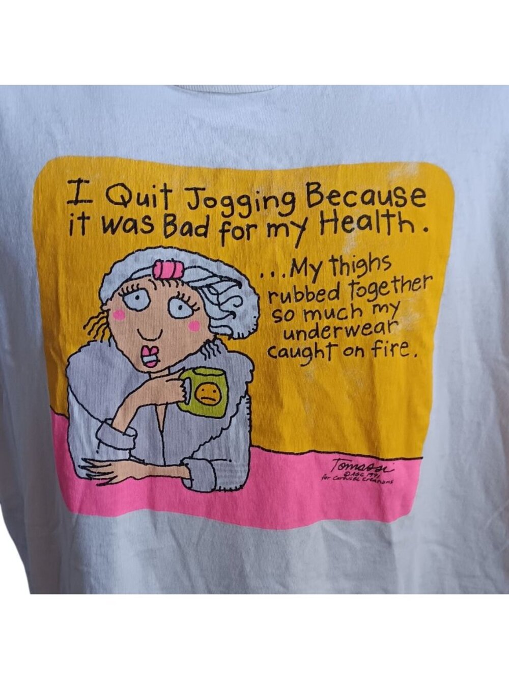 "I Quit Jogging" Vintage XL T-shirt SIngle Stitch 90's Tomassi FTL USA Joke Boxy
